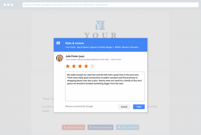 Ottieni valutazioni migliori mostrando le tue recensioni su Google o TripAdvisor