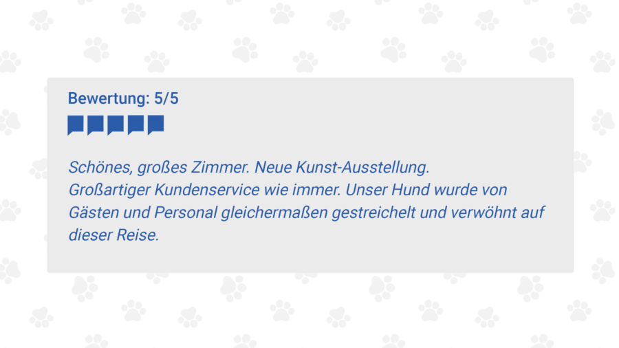 Schönes, großes Zimmer. Neue Kunst-Ausstellung.  
Großartiger Kundenservice wie immer. Unser Hund wurde von Gästen und Personal gleichermaßen gestreichelt und verwöhnt auf dieser Reise.