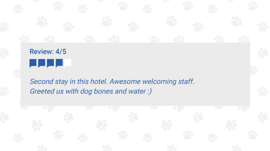 Review: 4/5: Second stay in this hotel. Awesome welcoming staff. Greeted us with dog bones and water :)