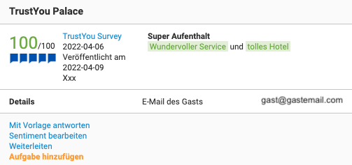 Ein Screenshot von unserer TrustYou-Plattform zeigt, wie Sie mithilfe unserer Live-Umfrage mit Gästen interagieren können.