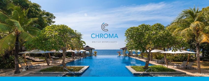 View of a pool from one of Chroma's Hospitality Hotels.