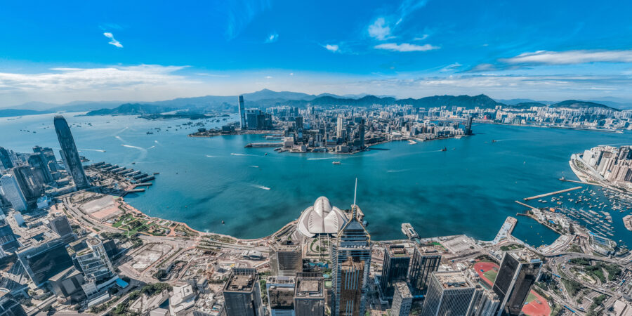 Aerial View Panorama Cityscape Of Hong Kong
