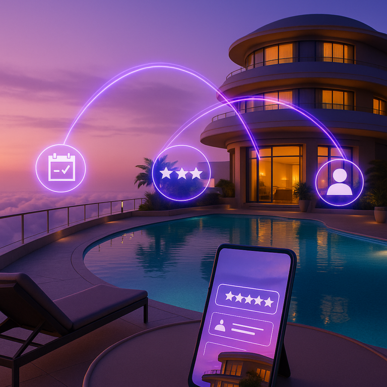 Guest enjoying the cx ecosystem a hotel uses for great customer experience.