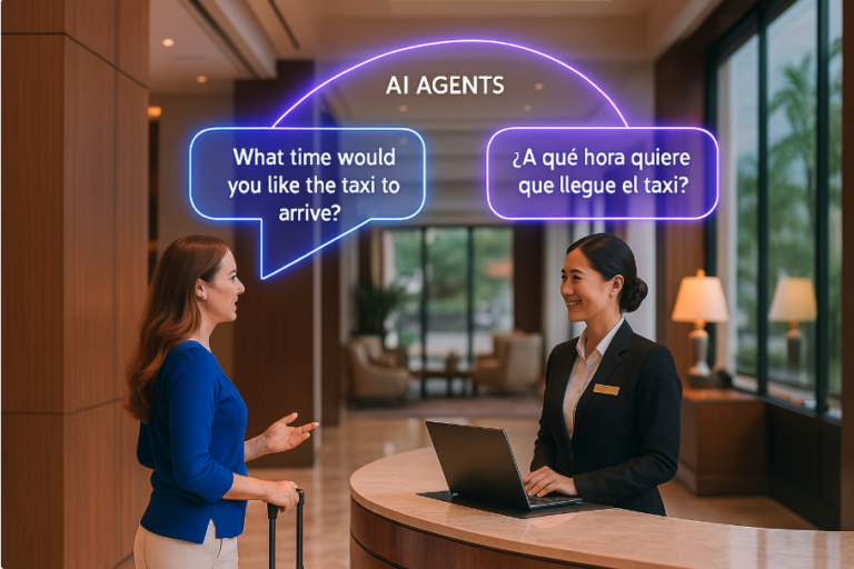 Multilingual AI Agents being used by hotel staff and guest to communicate.
