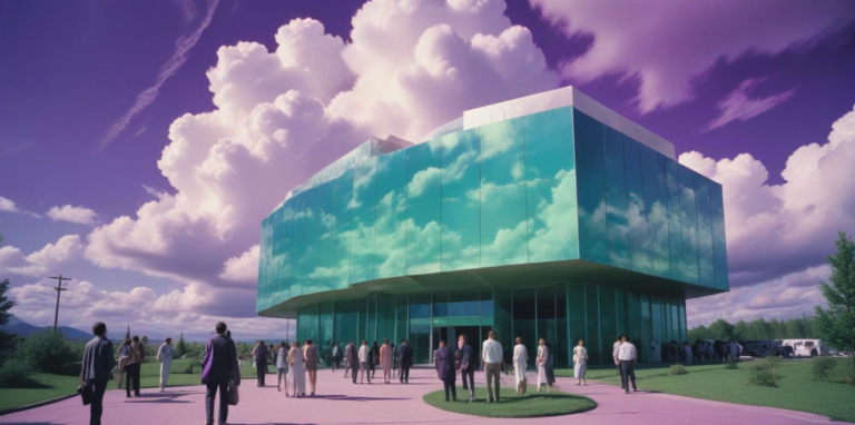 Futuristic hotel seen from outside.